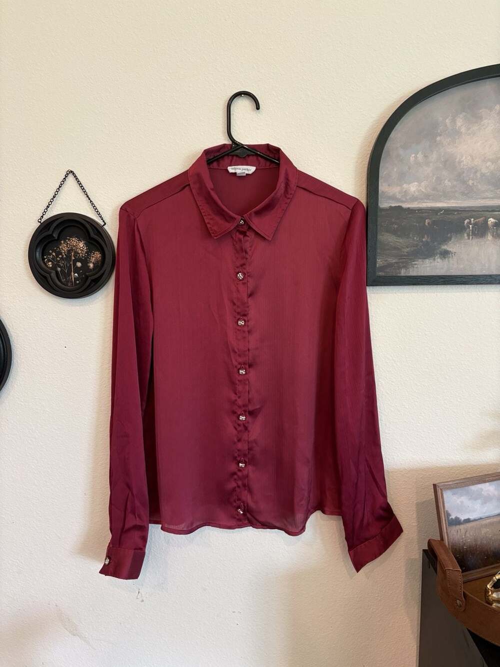 Adyson Parker Long Sleeve Blouse Size M Burgundy Polyester